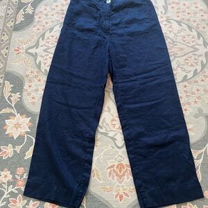Quince 100% Linen European Wide Leg Navy Blue Trousers in Size 10